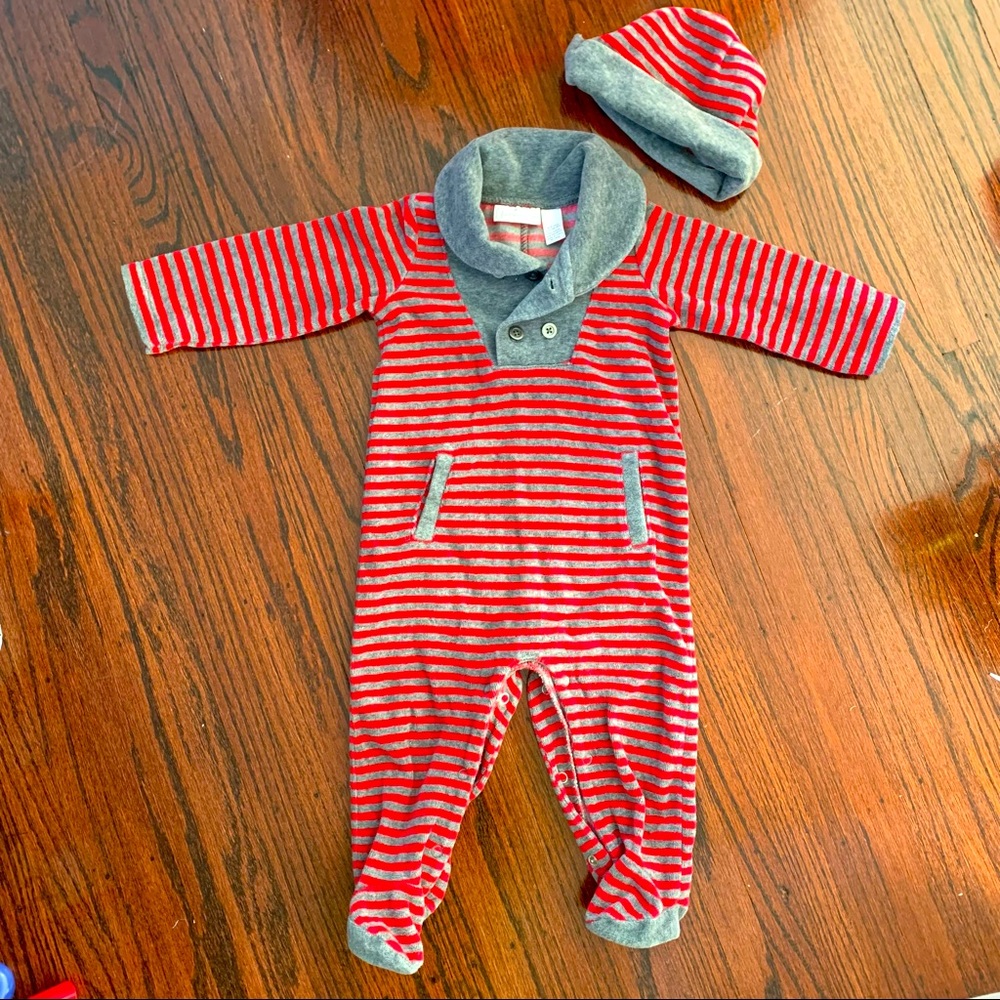 Velour footed onesie with hat